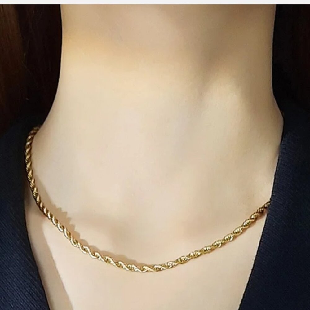 ⭐ 2pc. Set 22" Necklace and 7.75" Diamond Cut Rope Bracelet 4mm Wide 18K Gold⭐ - Picture 5 of 9